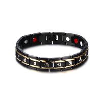 Men Bracelet Titanium Steel Religious Magnetic Therapy Bracelet Blcak Gold - Niceful