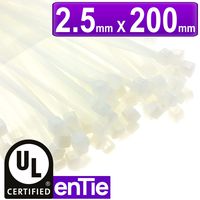 enTie Natural White Cable Ties 2.5mm x 200mm Nylon 66 UL Approved [100 Pack]