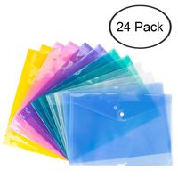 Bekith Clear Document Folder with snap Button,Premium Quality Poly Envelope, US Letter / A4 Size, Set of 24 in 6 Assorted Colors, Blue, Green, Orange, White, Purple, Pink