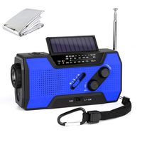 NOAA Weather Radio Hand Crank Solar AM FM 2000mAh Power Bank Emergency Weather Alert LED Flashlight Reading Lamp SOS Alarm with Emergency Blanket (Blue)
