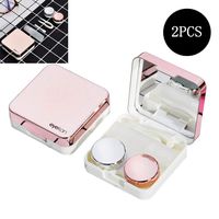 sansheng 2Sets of Mini Travel Contact Lens Box Sets, Support Lens Box, Contact Lens Fixed Lens Box（Rose Gold）