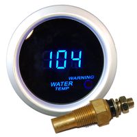 2" Digital Water Temperature Gauge w Sensor, Blue LED Display, Smoke Lens, Brushed Aluminum Rim