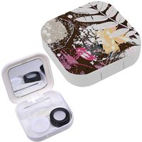 Portable Contact Lens Case Box Travel Kit Mirror + Bottle + Tweezers Container Holder [ Leaves Strokes ]