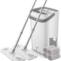 ZCXBHD Flat Mop Bucket Set with Mop Head Fiber replacement Pads 360 DEGREE Cleaner Sweeper Complete Wash and Dry All Floor System for Floor Cleaning Home - white (Color : White, Size : C)