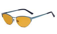 Eyekepper Computer Gaming Reading Glasses Anti Glare UV400 Reduces Eyestrain-96.9% Blue Light Blocking Orange Tinted Lens-Womens Sleep Better Cat-Eye Eyeglasses(Blue, 0.00)