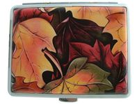Cigarette Case Metal Leatherete Falling Leaves Autumn Holder Smoke Regular Size Tobacco