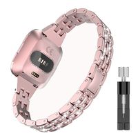 Glebo Slim Bling Bands Compatible with Fitbit Versa Bands for Women Men, Metal Fit Bit Versa 2 Bands Accessories Versa Watch Band Wristband Strap Bracelet Bands for Fitbit Versa Bands Rose Gold