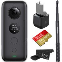 Insta360 ONE X 360 Camera with 5.7K 4K 3K Video and 18MP Photos - Bundle Includes Extra Battery, Dual Charging Station and 64GB SanDisk Extreme Memory Card (4 Items)
