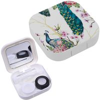 Portable Contact Lens Case Box Travel Kit Mirror + Bottle + Tweezers Container Holder [ Watercolor Peacock On Tree ]