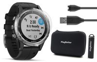Garmin fenix 5 Plus+ Bundle with Screen Protectors, PlayBetter Portable Charger & Protective Case | Multisport GPS Watch, TOPO Maps, Garmin Pay, Music & Spotify (Silver with Black Band (Non-Sapphire))