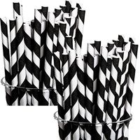 Fun Express Black Paper Striped Straws - 48 Pieces