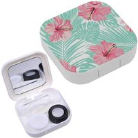 Portable Contact Lens Case Box Travel Kit Mirror + Bottle + Tweezers Container Holder [ Tropical Coral Flowers Leaves On ]