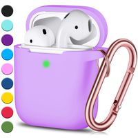 JINGCI Airpods Case, Full Protective Airpods Case Cover Silicone Airpods Case Keychain for Girls and Women, Soft Chargeable Headphone Case with Rose Gold Carabiner for Apple 2 and 1, Lavender