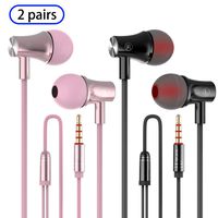 VPB Ear Buds, Metal Earphones,in Ear Headphones, Stereo Bass Isolating Wired Earbuds with Microphone (Black + Pink 2 Pairs)