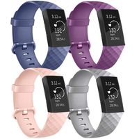 Vancle Pack 4 Silicone Bands Compatible with Fitbit Charge 3 Bands for Women Men, Rose Gold Silver Sport Wristbands for Fitbit Charge 3/Fitbit Charge 3 SE (Navy Blue/Purple/Pink/Grey, Small)