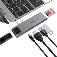 MoKo USB C Hub Adapter Compatible MacBook Pro/Air 2019/2018/2017 13" 16", 7-in-2 Multiport Type C Dongle with Thunderbolt 3 5K@60Hz 100W PD, 4K HDMI, Ethernet Port, 2x USB 3.0, SD/Micro SD Card Reader