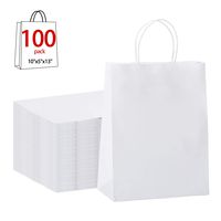 GSSUSA 100Pcs 10" x 5" x 13" Brown Kraft Paper Bags Gift Bags with Handles, Shopping Durable Reusable Merchandise Retail Bags (White)