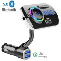 HLOMOM FM Transmitter for Car (Bluetooth 5.0) Wireless Radio Adapter Hands-Free with Dual USB Charger, QC3.0 Fast Charging Function, Support SIRI/Google Voice Assistant, USB, TF Card, AUX Input/Output