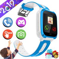 iGeeKid 【Update Version】 Kids Smart Watch LBS/GPS Tracker with SIM Card | Positioning Watch Phone for Girls Boys | Cellphone Watch with Camera Games Alarm SOS Call (3 - Blue Smart Watch Phone)