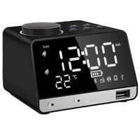 Alarm Clock Radio,Leyeet Wireless Bluetooth Speaker,USB Charger,TF Card Play, Thermometer, Large Mirror LED Dimmable Display AUX-in Function Hotel,Home,Office,Bedroom,Travel Black