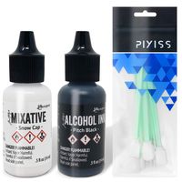 Black and White Alcohol Ink Set | Tim Holtz Ranger .5oz Snow Cap and Pitch Black Alcohol Ink with Pixiss Alcohol Ink Blending Tools