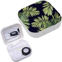 Portable Contact Lens Case Box Travel Kit Mirror + Bottle + Tweezers Container Holder [ Bright Tropical Jungle Plants ]