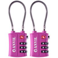 TSA Approved 3 Digit Luggage Cable Locks, Small Combination Padlock Ideal for Travel - 2 Pack (PINKY RED 2 PACK)