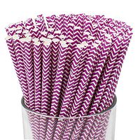 Just Artifacts 100pcs Premium Biodegradable Chevron Striped Paper Straws (Chevron Striped, Purple)