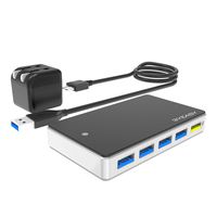 BYEASY Powered USB Hub 3.0, 7-Port USB Splitter with Power Adapter, 3.3 ft Long Cable and BC 1.2 Charging Port for iMac, MacBook Pro/Air, Mac Mini/Pro, PS4, Surface Pro, PC, Laptop, etc
