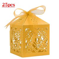 Lucky Monet 25/50/100PCS Love Heart Laser Cut Wedding Candy Gift Box Chocolate Box for Wedding Favor Birthday Party Bridal Shower with Ribbon (25pcs, Yellow)