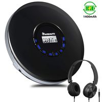 Rechargeable Portable CD Player for Car, Compact Personal Disc CD Player with On-Ear Headphones, LED Backlit Display, 12 Hours Playing Time, Shockproof and 3.5mm AUX Cable