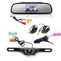 Wireless Vehicle Backup Camera Monitor Kit 7 IR LED Night Vision Waterproof Car Rear View License Plate Camera with 4.3 inch LCD Mirror Monitor Parking Assistance System 12V/24V