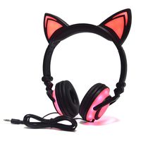 Kids Headphones with Cat Ears,LED Light with USB Chargeable Earphones for Kids Teens Adults, Compatible for Ipad,Tablet,Computer,Mobile Phone LX-R107 (Black&Pink)
