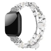 Simpeak Band Compatible with Fitbit Versa Smartwatch, Jewelry Bracelet Elastic Beaded Pearl Band Replacement for Fitbit Versa,Women Girls, White