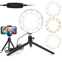 Jinxuny 6" Ring Light with Tripod Stand for YouTube Video and Online Teaching, Mini LED Camera Light with Cell Phone Holder, Table Lamp with 3 Light Modes & 9 Brightness Level