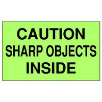 TapeCase Shipping Packing Labels"Caution Sharp Objects Inside", Green/Black - 500 per Pack (1 Pack)