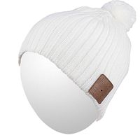 Qshell Unisex Adult Bluetooth Beanie Hat Trendy Soft Warm Short Audio Music Cap with Wireless Headphone Headset Speaker Mic Hands-Free, for Winter Outdoor Sport Skiing Snowboard - White