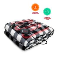 Zento Deals Premium Quality Vehicle Electric Heated Blanket Black and White - 12 Volt Heated Travel Blanket