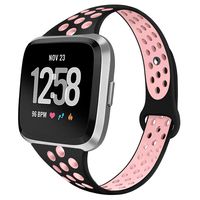 GHIJKL Sports Bands Compatible with Fitbit Versa, Breathble Soft Narrow Slim Reaplacement Wristband for Women Men, Large, Black/Pink