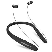 Bluetooth Headphones, RoomyRoc Wireless Neckband Headset Evoking Siri & Bixby with Retractable Earbuds, Sports Sweat-Proof Noise Cancelling Foldable Stereo Earphones with Mic (Black)