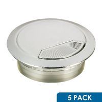 5 Pack Rok Hardware 2-3/8" (60mm) Round Chrome Computer Desk Table Port Wire Cable Organizer Hole Cover Grommet