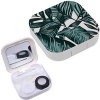 Portable Contact Lens Case Box Travel Kit Mirror + Bottle + Tweezers Container Holder [ Watercolor Tropical Leaves ]