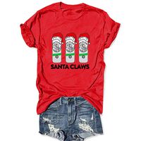 Winsummer Christmas Shirts for Women's Christmas Santa Claws Short Sleeve Round Neck T Shirt Funny Christmas Graphic Tee Tops