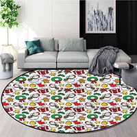 RUGSMAT Christmas Luxury Round Area Rugs,Wreath Candy Cane Snowman Kids Teepee Tent Game Play House Round Diameter-39