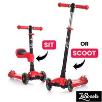 Lascoota 2-in-1 Kick Scooter for Kids with Removable Seat Great for Kids & Toddlers Girls or Boys - Adjustable Height w/Extra-Wide Deck PU Flashing Wheels for Children from 2 to 14 Year-Old (Red)