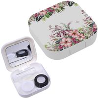 Portable Contact Lens Case Box Travel Kit Mirror + Bottle + Tweezers Container Holder [ Border Tropical Plants Flowers ]
