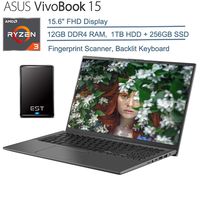 2020 ASUS VivoBook 15 15.6" FHD Laptop Computer, AMD Ryzen 3 3200U (Beats i5-7200U) Up to 3.5GHz Processor, 12GB DDR4, 1TB HDD + 256GB SSD, AC WiFi, Windows 10 + EST 320GB External Hard Drive