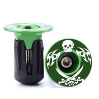ZFZ Bike Bar End Plugs - Universal Rubber Sponge Aluminum Handlebar Plug (Green Skull)