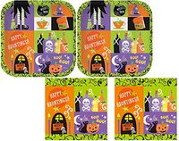 FLOMO Halloween Large Durable Strong Disposable Paper Party Plates & Napkins (16 Plates; 32 Napkins, Green)