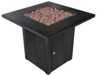 LEGACY HEATING 28-Inch Square Gas Fire Pit Table Powder Coating Wicker Look, a Table Lid Included